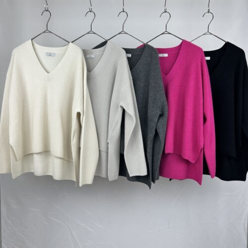 カシミヤＶネック畦セーター