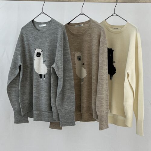 アルパカインターシャクルーセーター